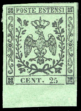 1852 - 25 cent. verde, errore di ... 