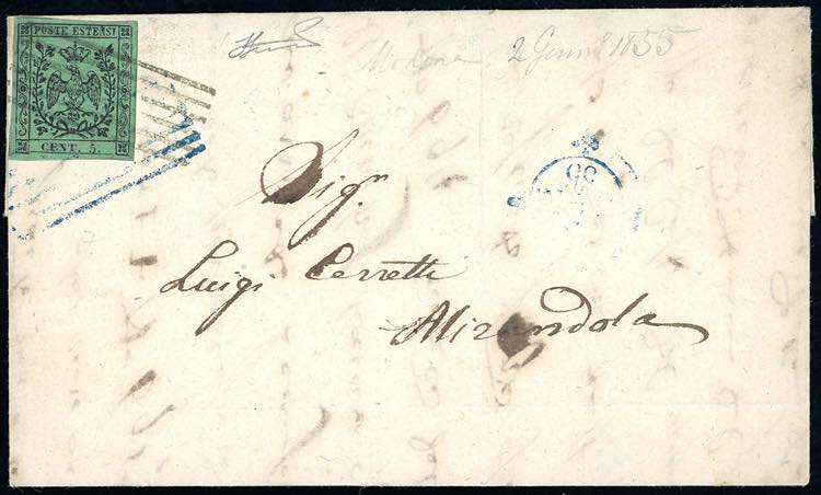 1855 - 5 cent. verde, punto dopo ... 