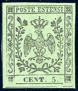 1855 - 5 cent. verde oliva, punto ... 