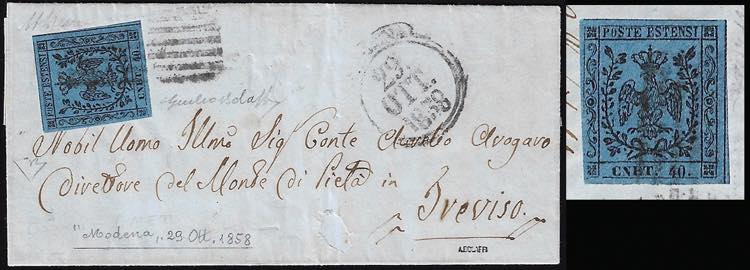 1858 - 40 cent. azzurro scuro, ... 