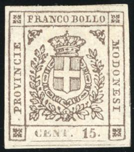 1859 - 15 cent. bruno (13), gomma ... 