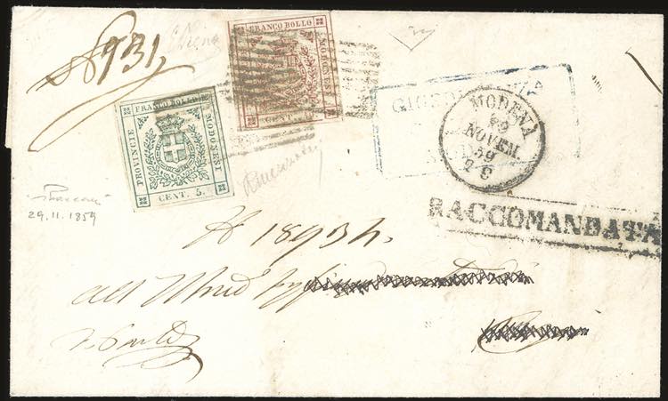 1859 - 40 cent. rosa carminio, 5 ... 