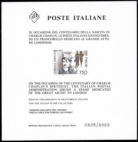 1989 - 750 lire Chaplin, foglietto ... 