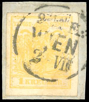 AUSTRIA 1850/54 - 1 kr. giallo, ... 