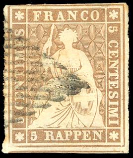 SVIZZERA 1854 - 5 r. bruno ... 