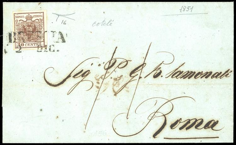 1851 - 30 cent. bruno, I tipo, ... 