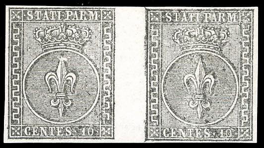 1852 - 10 cent. bianco (2), coppia ... 