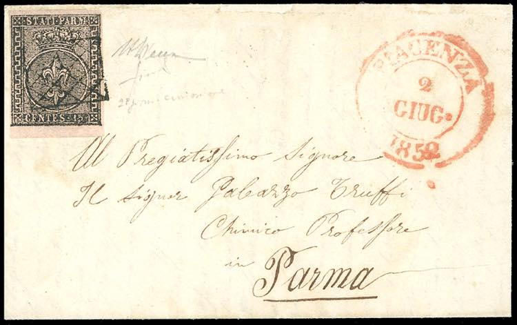 1852 - 15 cent. rosa (3), bordo di ... 