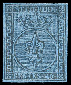 1852 - 40 cent. azzurro (5), nuovo ... 