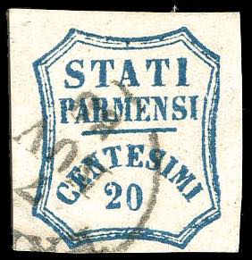 1859 - 20 cent. azzurro, cifre ... 
