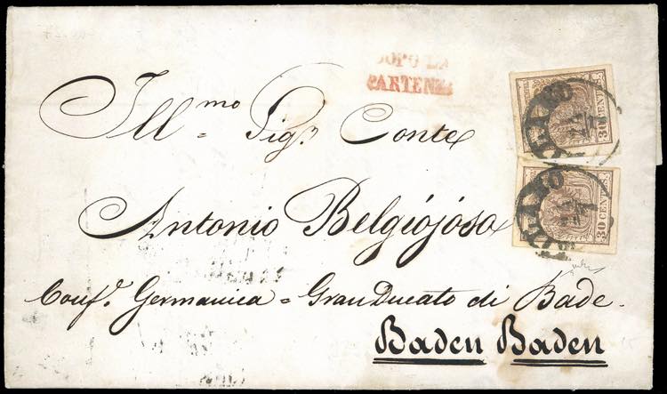 1858 - 30 cent. bruno, carta a ... 