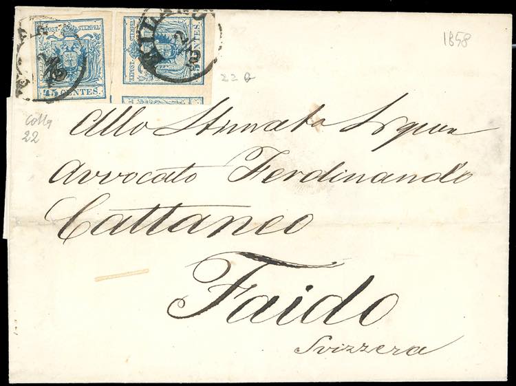1858 - 45 cent. azzurro, III tipo, ... 