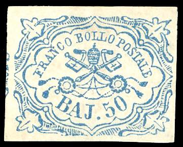 1852 - 50 baj azzurro (10), nuovo, ... 