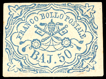 1852 - 50 baj azzurro (10), nuovo, ... 