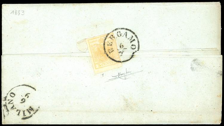 1853 - 5 cent. giallo ocra (1), ... 