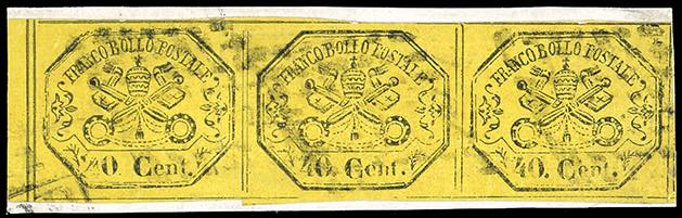 1867 - 40 cent. giallo, striscia ... 