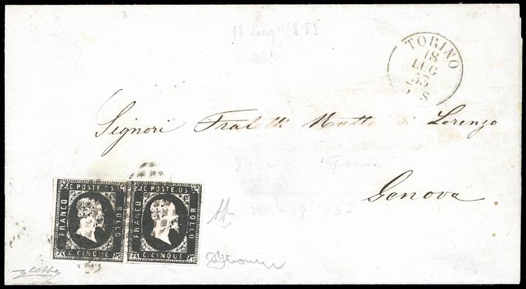 1853 - 5 cent. nero intenso (1b), ... 