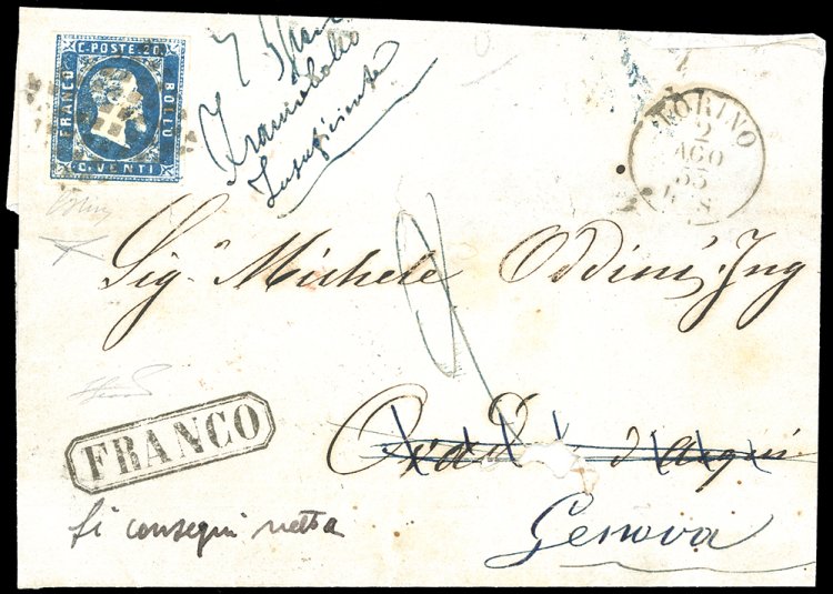 1853 - 20 cent. azzurro (2), ... 