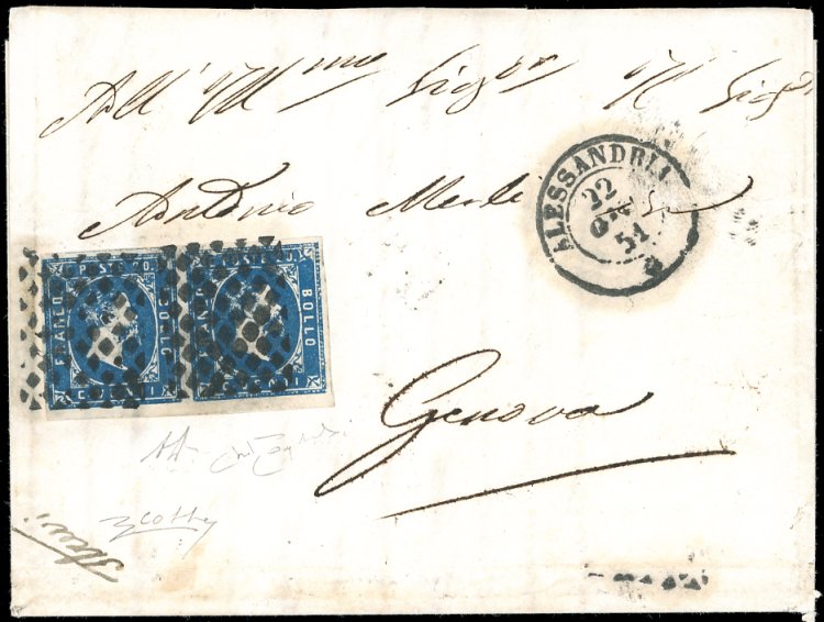 1851 - 20 cent. azzurro scuro, I ... 