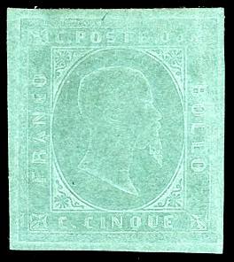 1853 - 5 cent. verde (4), nuovo, ... 
