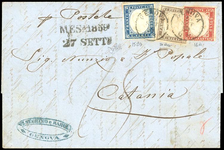 1859 - 10 cent. bruno giallastro, ... 