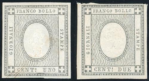 1861 - 1 e 2 cent. grigio nero per ... 