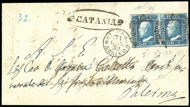 1859 - 2 grana cobalto, I tavola, ... 
