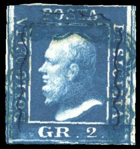 1859 - 2 grana azzurro scurissimo, ... 