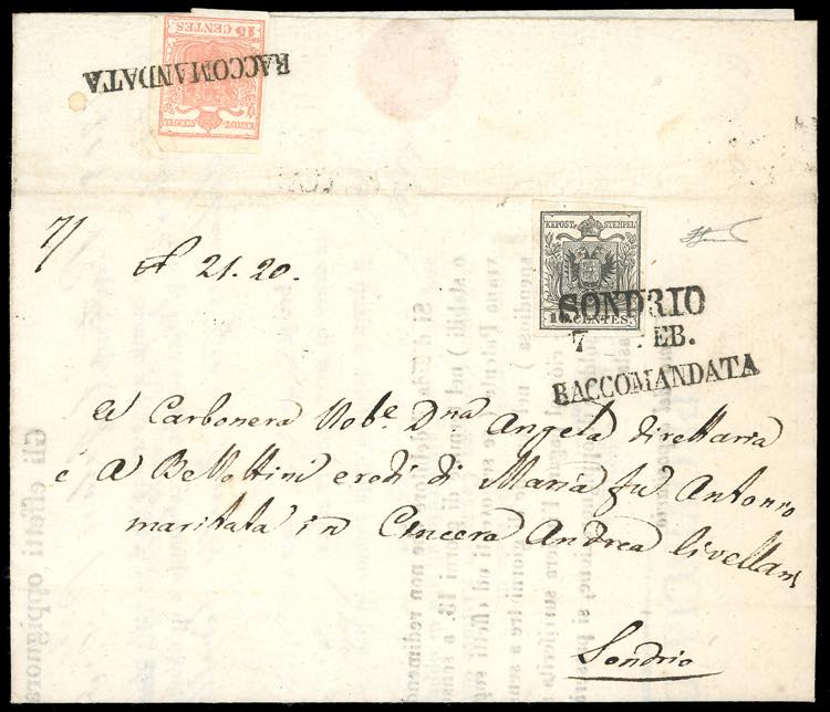 1851 - 10 cent. nero e al verso 15 ... 