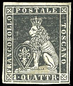 1851 - 1 quattrino nero su grigio ... 