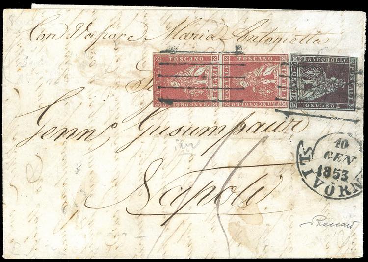 1853 - 1 crazia carminio chiaro su ... 