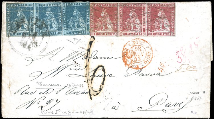 1853 - 1 crazia carminio chiaro, ... 