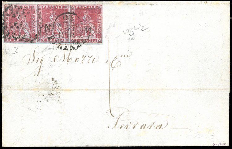 1852 - 1 crazia carminio cupo su ... 