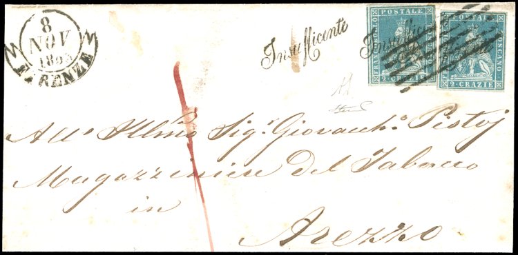 1853 - 2 crazie azzurro su grigio ... 