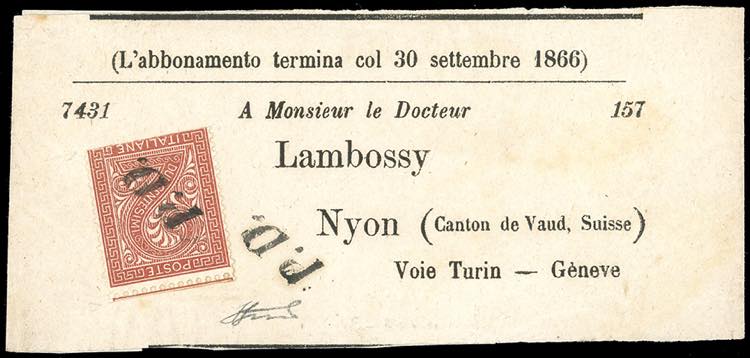 1866 - 2 cent. bruno rosso, De La ... 