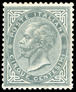 1863 - 5 cent. grigio verde, De La ... 