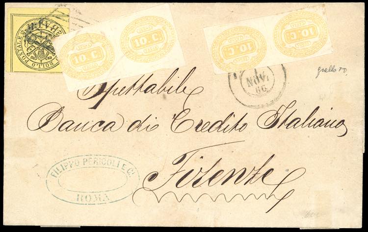 1866 - 10 cent. giallo (1), due ... 