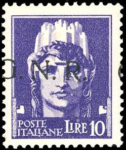 1944 - 10 lire, soprastampa G.N.R. ... 