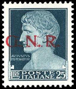 1944 - 25 lire, soprastampa G.N.R. ... 