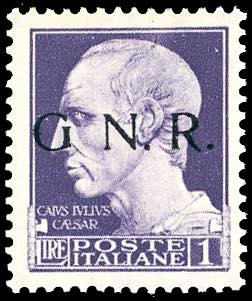 1943 - 1 lira, soprastampa G.N.R. ... 