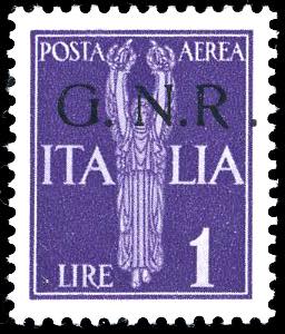 1943 - 1 lira, soprastampa G.N.R. ... 