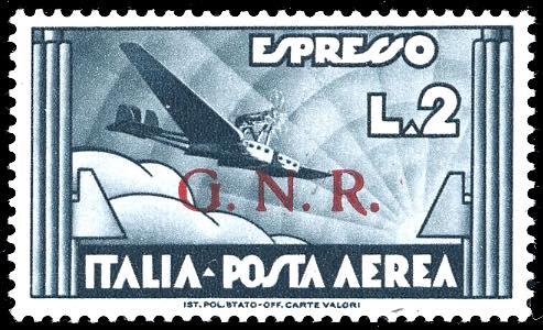 1943 - 2 lire ardesia, soprastampa ... 