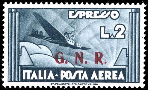 1943 - 2 lire ardesia, soprastampa ... 