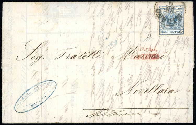 1855 - 45 cent. azzurro, III tipo, ... 