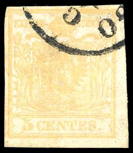 1851 - 5 cent. giallo ocra, stampa ... 