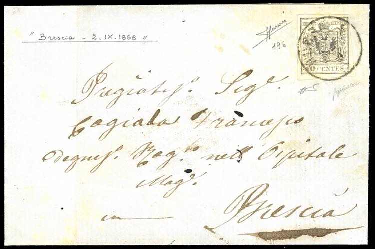 1858 - 10 cent. nero grigio, carta ... 