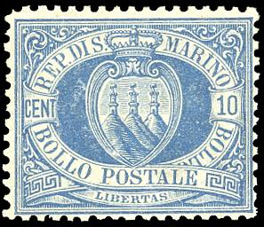 1877 - 10 cent. azzurro Stemma ... 