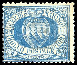 1888 - 10 cent. azzurro Stemma ... 