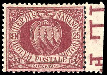 1890 - 25 cent. Stemma (5), bordo ... 