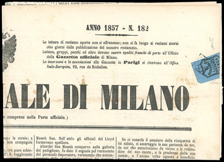 1857 - 9 cent. azzurro (2), angolo ... 